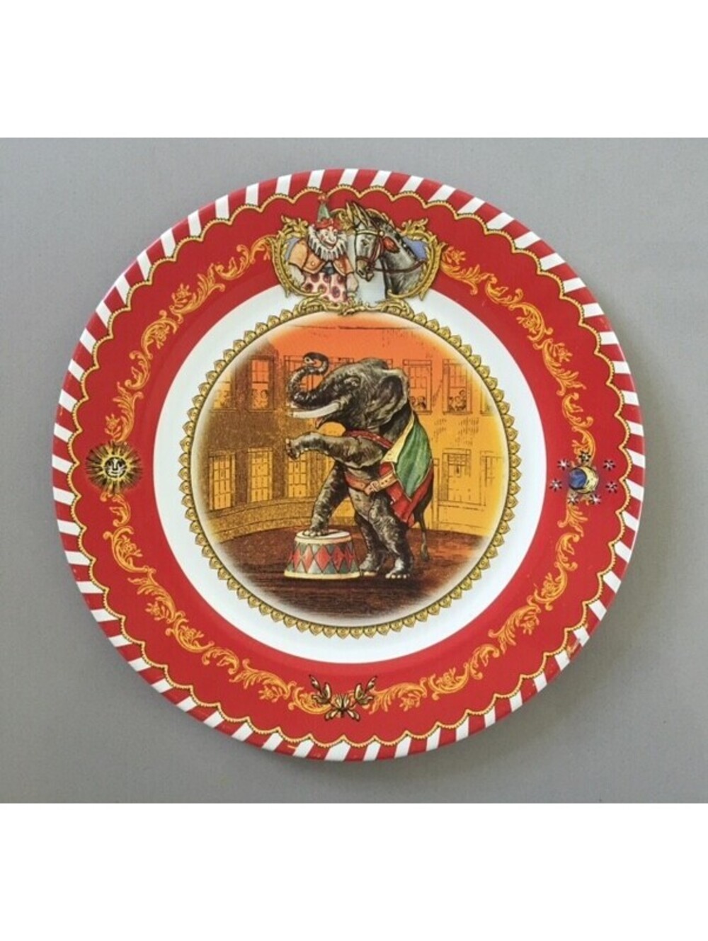 RESTORATION HARDWARE TIN CIRCUS PLATE Elephant Clown COLLECTIBLE PLATE